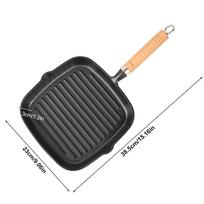 Cast Iron Grill Pan Non-Stick Square Skillet with Drip Spout with Wooden Handle for Indoor & Outdoor Grilling black