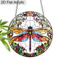 Acrylic Colorful Dragonfly Floral Suncatcher, Stained Glass Effect Window Hanging Ornament for Nature Lover Gifts 20cm/7.87Inch black