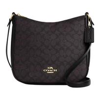 COACH Ellie 27 Logo Zip Closure Coated Canvas Crossbody Shoulder Bag Large Women's Black with Red juoda