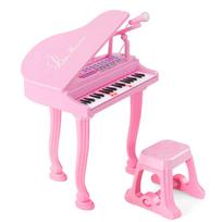 Vaikiškas pianino klaviatūros rinkinys su kėdute ir mikrofonu, 37 klavišai, rožinė