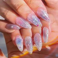 24Pcs Pink Glitter French Almond Stiletto Press On Nails With 3D Love Design Long Full Cover False Nail Tips brown