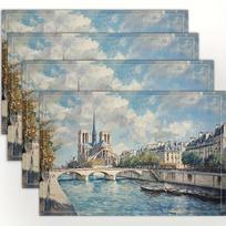 4 padėkliukų rinkinys Notre Dame Paryžius Dizainas Kelioniniai staltiesės padėkliukai valgomojo stalui Virtuvės dekoras 12x18 Colių 4Pcs gray