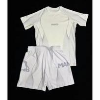 Mens Breathable MMA Training Set Short Sleeve T-Shirt Shorts Lightweight Sportswear Boxing Martial Arts M white