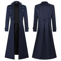 XS-5XL Didelių dydžių vyriškas gotikinis tranšėjas viduramžių steampunk retro stiliaus ilgi paltai dvieilis vienspalvis vyriškas vintažinis ilgas paltas XL mėlyna