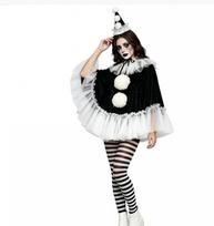 Moterų Pierrot Klouno Kostiumas Juodas Baltas Nėrinių Apsiaustas Pončas Karnavalo Šventė Klouno Kostiumas Helovino Cosplay Apranga Suaugusioms Moterims One Size black