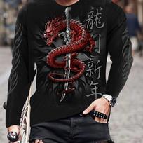 Camiseta estampada em lobo 3D de manga comprida masculina, gola redonda, tendência de rua, animal, outono, inverno, 2022 5XL black