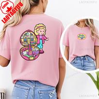 Kawaii Polly Pocket marginti marškinėliai Mieli Polly Pocket viršutiniai drabužiai Vasariniai vyriški apvalios apykaklės trumpomis rankovėmis Klasikinis raštas Animacinių filmų marškinėliai 4XL white