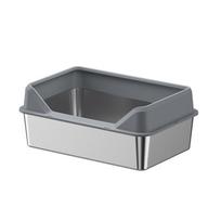 Large Stainless Steel Cat Litter Box with High Walls and Side Opening - Anti-Splash, Semi-Enclosed Design 43.5*33.5*20cm with scoop and anti-slip tamsiai pilka spalva
