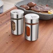 Pepper Shaker Stainless Steel Glass Slim Body Spice Container with Transparent Window BBQ Tools white