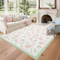 French Floral Area Rug Non Slip Easy Clean Washable Living Bedroom Cloakroom Sofa Home Decor Floor Mat 80x160cm 31x63inch