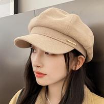 Octagonal Beret Women's Pumpkin Hat British Hat Bud Hat Black Newsboy Hat Warm Adult Wool Versatile Adjustable beige