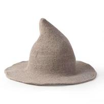Woolen Witch Hat Pointed Large Brim Knit Halloween Party Role Play Accessory One Size chaki
