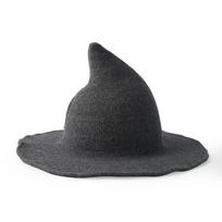 Woolen Witch Hat Pointed Large Brim Knit Halloween Party Role Play Accessory One Size pilka
