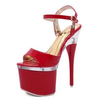 34-48 Moterys Sexy Party Super Aukštakulniai Platforminiai Sandalai Fish Toe Sandalai 7,5 cm Platforma nuo 14 cm Aukštakulniai moteriški sandalai moterims LFD 42 raudona