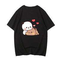 Animaciniai filmukai Panda Bear Bubu ir Dudu marškinėliai 100 % medvilnės vyriški/moteriški palaidinės Kawaii marginti Harajuku Ullzang Tees O formos kaklo minkšti vyriški marškinėliai XS juoda