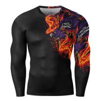 Raumenų tatuiruotė Vyriški kompresiniai marškinėliai ilgomis rankovėmis Vilkas Drakonas Sportinė apranga Rashguard Fitneso sporto salės viršūnės Marškinėliai Gatvės apranga S black