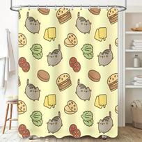 Adorable  Cat Burger Shower Curtain Waterproof Decor Kids Adults Easy Clean Home Travel Suitable for Wet and Dry Separation 90X180cm(35x70in) beige