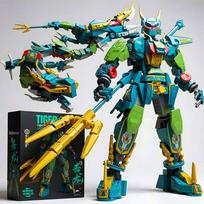 Mythical Beast Cyan Dragon Mech Building Blocks Transforming Robot Bricks Super Hero Assembly Figure Children Toys Holiday Gift blue