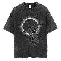 Japoniško Anime Berserk Guts Spausdinimo Retro Marškinėliai Streetwear Vyriški Skalbti Marškinėliai Vasariniai Medvilniniai Laisvalaikio Marškinėliai XL juoda