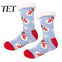 Festive Holiday Gift Socks Christmas Slipper with Grips for Women Men, Thickened Plush Lined Non Slip Socks, Non-slip Winter Thermal Living F gray
