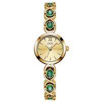Gudi Retro Colorful Gemstone Gold Dial Women's Waterproof Quartz Watch with Niche Stone Bracelet Style - Light Luxury French Commute. beige