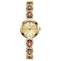 Gudi Retro Colorful Gemstone Gold Dial Women's Waterproof Quartz Watch with Niche Stone Bracelet Style - Light Luxury French Commute. beige