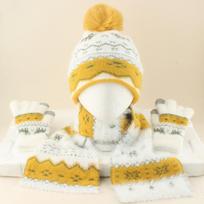 3 vnt. Vaikams Žieminė kepurė Šalikų ir Pirštinių Rinkinys Šilta Megzta Fair Isle Kepurė su Pomponu Pirštinės Rinkinys Amžius 2-7 m. Berniukams Mergaitėms Šilta Apranga 3pcs/set(for 2-7Y) beige