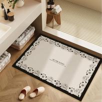 Aesthetic Flower Bath Mat Quick-Dry Absorbent PVC Shower Rug Soft Non-Slip Toilet Floor Mat Vintage French Style Home Decor 400MMx600MM white