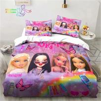 Animacinis Bratz lėlių patalynės komplektas 3D spausdintas Tinka miegamojo antklodės užvalkalų komplektas su užvalkalais vaikams Namų tekstilė AU Double(180*210cm)3pcs