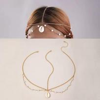 New Fashion Bohemia Pearl Turquoise Sequin Tassels Multi-layer Hair Chain for Women Bride Rhinestone Forehead Chain Hair Jewelry brown