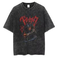 Berserk Anime Guts Character Vintage Washed Cotton T Shirt Retro Manga Graphic Summer Short Sleeve Loose Tops For Men Women Daily Casual Wear XL rožinė