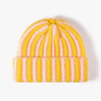 Unisex Striped Color Block Knit Hat Thick Warm Round Top Beanie For Outdoor Casual Commute One Size geltona