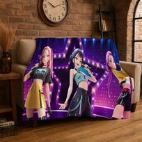 Kpop Rumi Mira Zoey Cartoon Group Flannel Blanket Soft Warm Throw Blanket for Bedroom Living Room Bed Travel Gift 80x120cm purple
