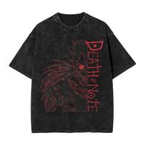 Manga Men T Shirts L Lawliet Graphic Print summer T-Shirts Washed Oversize unisex Tshirt Short Sleeve Cotton L black