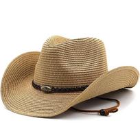 Rolled-brimmed cowboy hat, ethnic style, big-brimmed sun hat, European, American and western cowboy straw hat, equestrian hat One size fits all beige