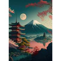 Mount Fuji Cherry Blossoms Wall Art Picture Japanese Landscape Poster Canvas Painting Print  Home Room Decor Aesthetic Mural 21cm×30cm NoFrame gray