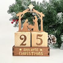Days until Christmas Advent Calendar Xmas Ornament Accessories Rustic Tabletop with Wood beige
