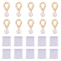 Wooden Rosary Bulk Catholic Prayer Rosary Beads with Crosses Pendants Mesh Bag Baptism First Communion Baby Shower A0KF China Mainland white
