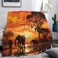 1pc Great Gift: African Sunset Elephant Soft High-Definition Polyester Printed Blanket for Home, Office, Outdoor, Shawl, Leg Warmer, And Warm Blanket 75X95CM orange