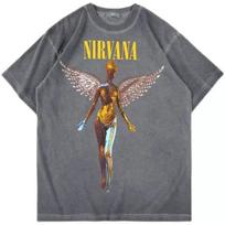 Nirvana T-Shirt Genuine Merch Utero Angel Distressed Fade Acid Wash Tee XXL gray