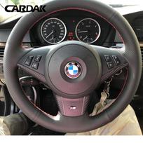 ized Car Steering Wheel Cover For BMW E60 E61 530d 545i 550i E63 E64 630i 645Ci 650i Leather Braid For Steering Wheel red blue thread
