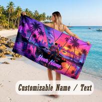 Personalized Beach Towel,GTA Custom Printed Name Text, Super Absorbent Towel For Beach Vacation 70cmx140cm(27x55inch) purple