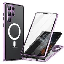 Dėklas, skirtas Samsung Galaxy S22 S23 Ultra S21 Plus Magsafe 360° Visiškai uždarytas apsauginis aliuminio lydinio stiklo magnetinis apskritimas Samsung S23plus violetinė