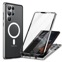 Dėklas, skirtas Samsung Galaxy S22 S23 Ultra S21 Plus Magsafe 360° Visiškai uždarytas apsauginis aliuminio lydinio stiklo magnetinis apskritimas Samsung S21ultra