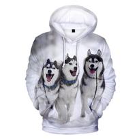 Animal Dog Hasky 3D Print Oversized Moterų / Vyrų megztinis Megztinis Streetwear Hip Hop Megztinis Striukė su gobtuvu Vyriška laisvalaikio sportinė apranga M white
