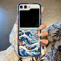 Japanese Mount Fuji Landscape Ocean Wave Phone Case for Samsung Galaxy Z Flip 7 6 5 4 3 Hard PC Clear Folding Cover for Z Flip6 For Samsung ZFlip 4