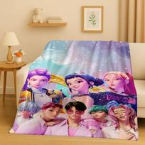 2026 Naujas animacinis Kpop demonų medžiotojai Zoey Rumi Mira muzika flanelinis pledas, itin minkštas pliušinis užtiesalas namų miegamojo lovos sofos uždengimui 75x90cm gray
