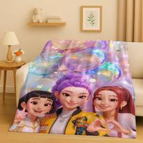 2026 Naujas animacinis Kpop demonų medžiotojai Zoey Rumi Mira muzika flanelinis pledas, itin minkštas pliušinis užtiesalas namų miegamojo lovos sofos uždengimui 75x90cm gray