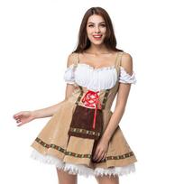 Munich Oktoberfest Off-Shoulder Beer Maid Costume Dress In Khaki XL chaki