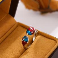 Creative Lucky Transfer Epoxy Blue Carp 925 Sterling Silver Jewelry Personality Colorful Fish Sweet Animal Opening Rings R318 sidabras